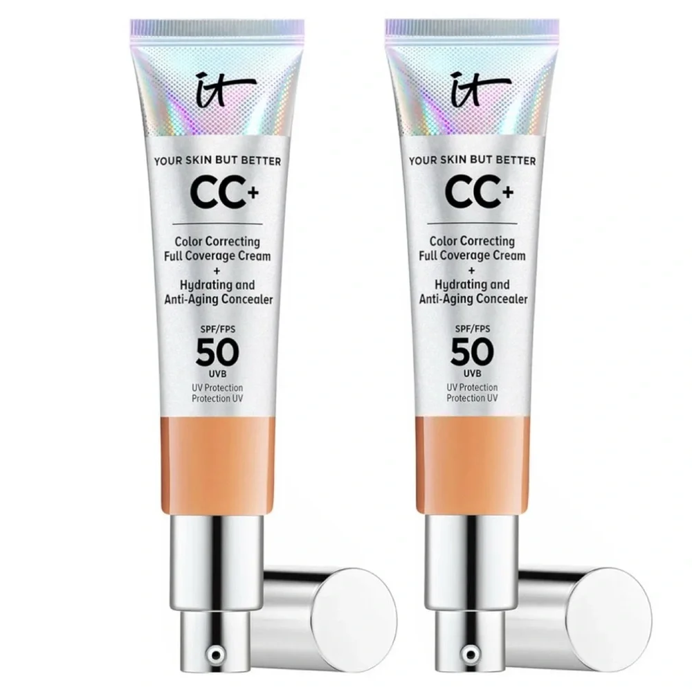 IT Cosmetics CC Cream SPF 50+ Color Tan 2 Pc Bundle Set Full Size 1.08 Fl Oz New